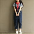 thumbnail image 3 of REALiKUN Women Casual Loose Long Bib Pants Wide Leg Jumpsuits Baggy Cotton Rompers Overalls Blue L, 3 of 8