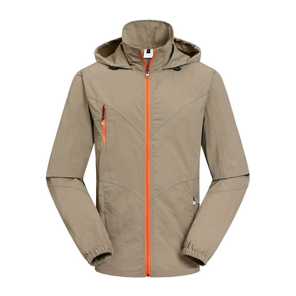Pejock Men Hooded Jacket, Loose Fit Casual Zipper Pocket Long Sleeve Outerwear, Lightweight Nylon Breathable Windbreaker for Outdoor Daily Spring Summer