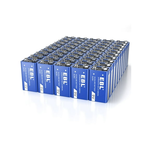 EBL 6LR61 Alkaline Batteries 9 Volts Battery, 50 Pack