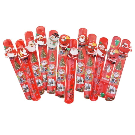 Xmas Party Ideas For Kids 12pcs LED Lights Santa Claus Snowman Christmas Slap Bracelet Christmas Circle Wristband For Kids Boys Girls Adults Christmas Party Favors Ornament (Assorted Styles) ()