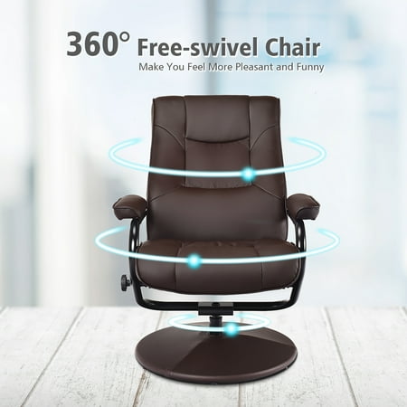 Costway Recliner Chair Swivel Pu Leather Lounge Accent Armchair W Ottoman Brown Walmart Canada