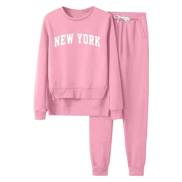Gibobby Sudaderas de Forro Polar y Pantalones Top suelto de color sólido de talla grande para mujer con traje casual con forro polar de manga larga(Rosa,M)