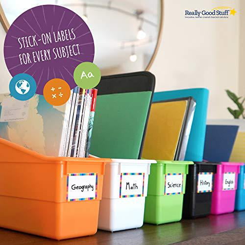 Really Good Stuff Rainbow Organizing Bins, Premium Plastic Book Holders  With Name Labels, Vertical Storage & Organization for Classroom & Home,  Color