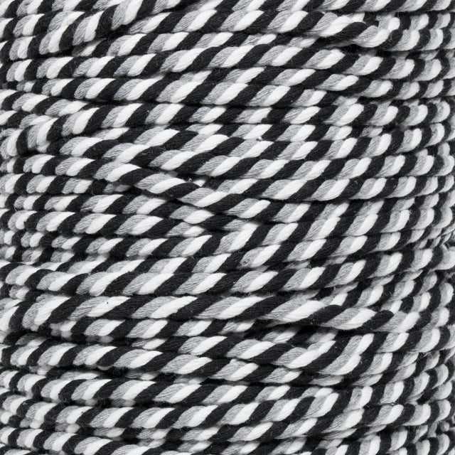 Super Soft 3 Strand Twisted Cotton Rope (Grayscale, 1/4 Inch x 100 Feet)