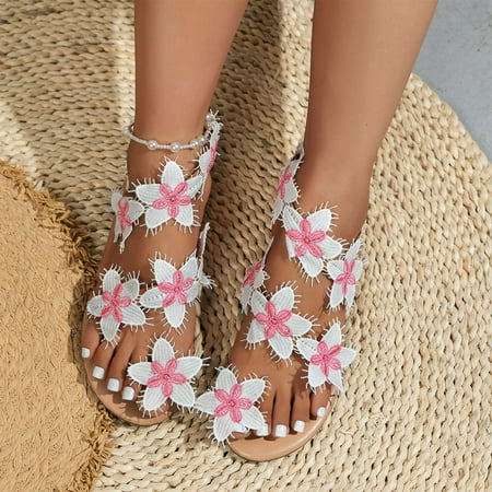 

Hvyesh Flat Sandals for Women Dressy Summer New Summer Roman Flat Shoes Casual Pullover Toe Sandals Beach Shoes Size 9