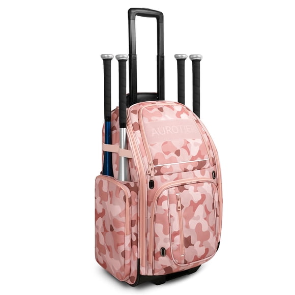 Bolsa de softball con ruedas AUROTIER Pink Camo resistente al agua