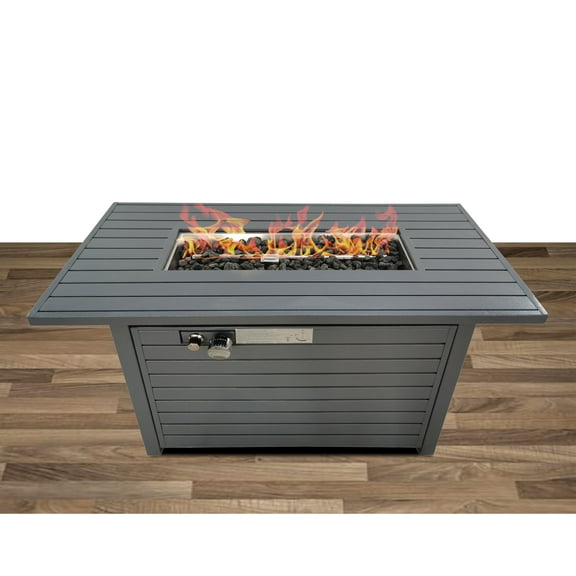 Miekor Furniture Living Source International 25" H x 42" W Steel Outdoor Fire Pit Table with Lid (Gray) 18723