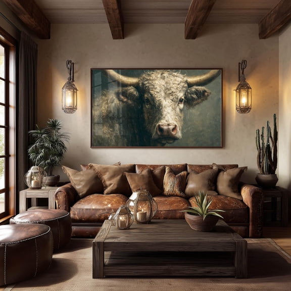 Rustic Longhorn Bull Poster, Western Farmhouse Ranch Decor Home Decor UNFRAMED Poster, Wall Art for Decor, Present, 8x12