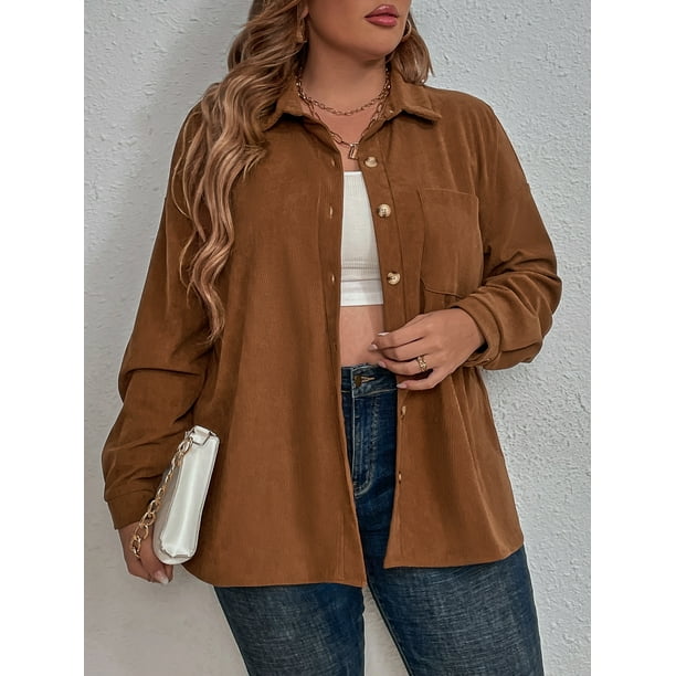 Camisa Chaqueta Pana Marron Mujer Camisas Casuales De Manga Larga