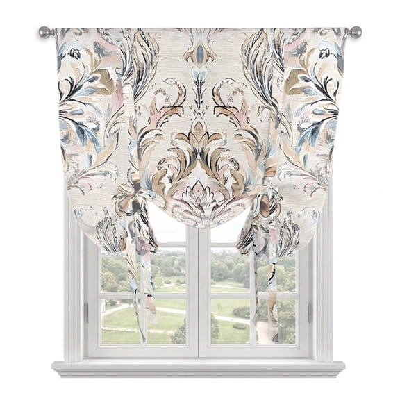 Rustic Floral Tie Up Curtains 45 Inches Long, Kitchen Window Curtains Over Sink, Vintage Pastoral Flowers Beige Symmetrical Small Window Curtains Balloon Curtains Valances for Bedroom/Cafe 34"x45"