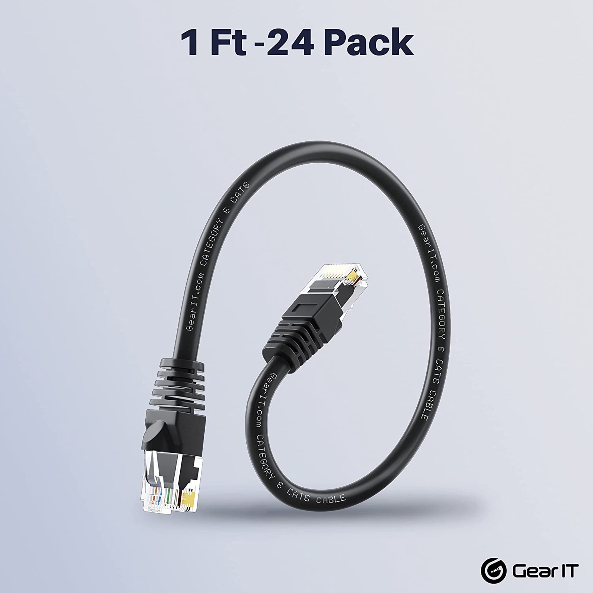 GearIT Pre-Terminated Cat 6 Ethernet Cables for Home & Office Network, Black 15-ft 24 Pack