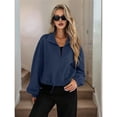thumbnail image 4 of Chaqueta de Béisbol Holgada Informal con Cuello Alto, Cremallera y Dobladillo con Cordón Ajustable para Mujer. Azul Marino L, 4 of 9