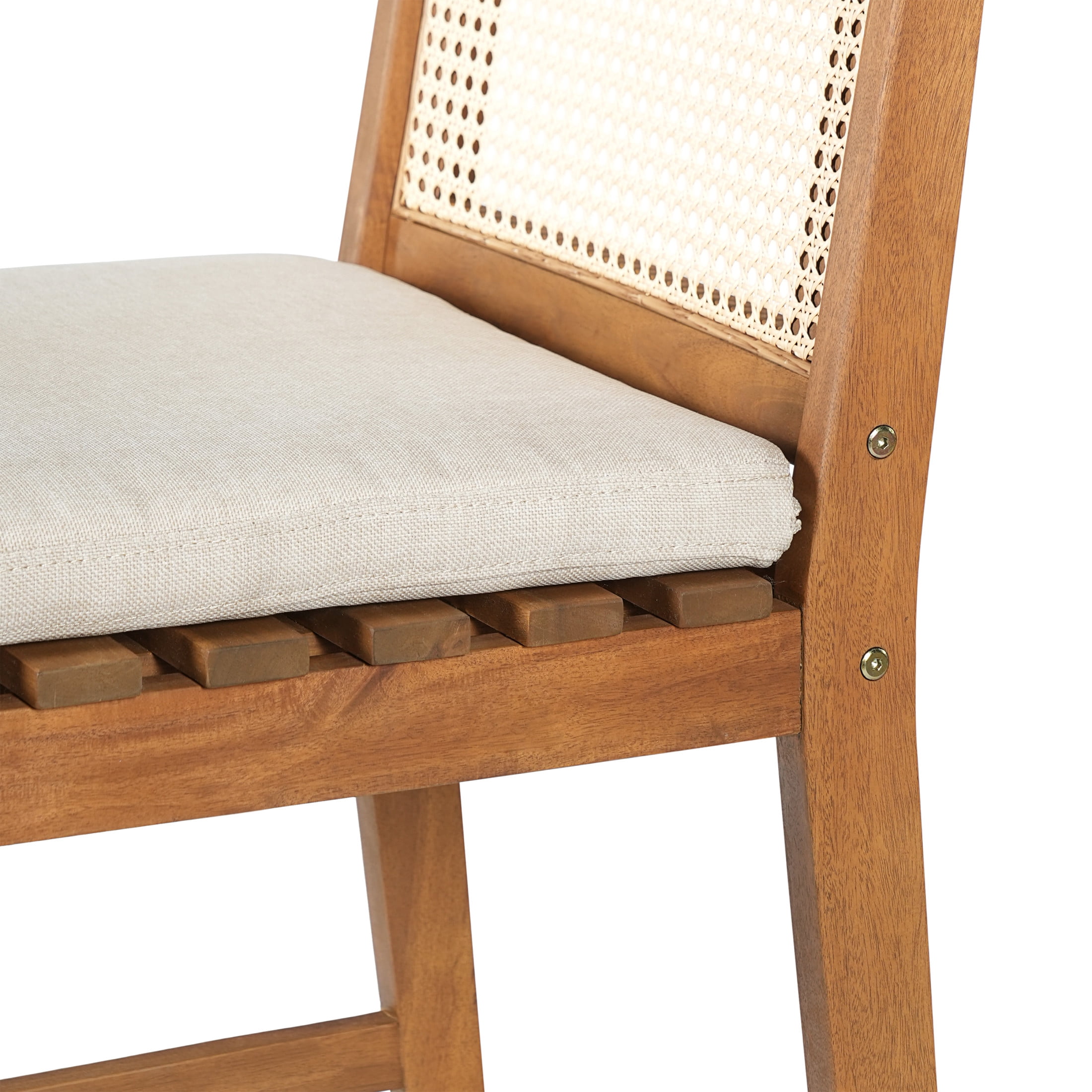 Christopher Knight Home Set of 4 Outdoor Bar Stools with Cushions, Wicker Backrests, Teak + Beige