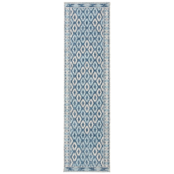 SAFAVIEH Courtyard Nicholas Geometric Diamonds Indoor/Outdoor Runner, 2'3" x 8', Navy/Grey