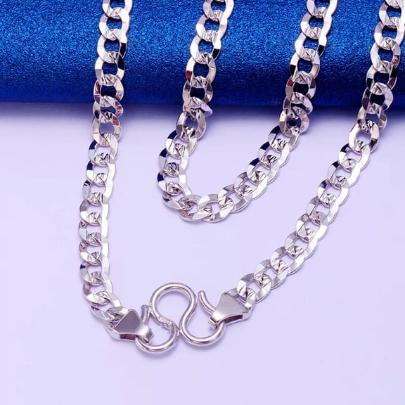 K-KED Real Platinum 950 Necklace For Men Pt950 Carved Cuban 4.6mmW Boss Necklace 24''L