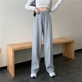 thumbnail image 4 of Ramiter Womens Sweatpants Women’s Mid-Rise Brushed Hacci Pull-on Cropped Wide Leg Pants Grey,L, 4 of 4