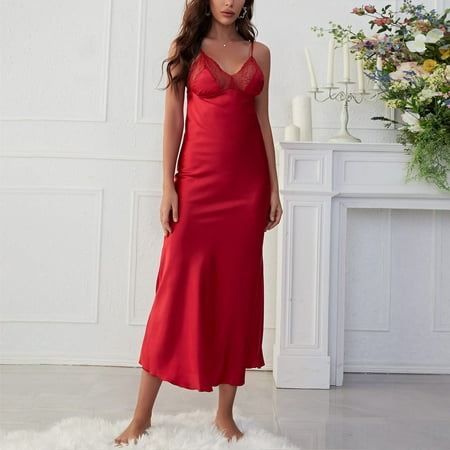 

kpoplk Nightgown For Women Women s Nightgown Sleeveless Sleepwear Wide Strap Sleep Shirt Pleated Scoopneck Nightshirt(Red)
