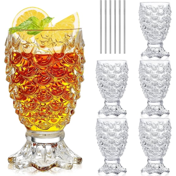 Set of 6 Pineapple Cocktail glasses Vintage glassware Whiskey Glasses Classic Wine Drinking Glasses Mixed Drinkware Sets Gift for Men Women(8oz)