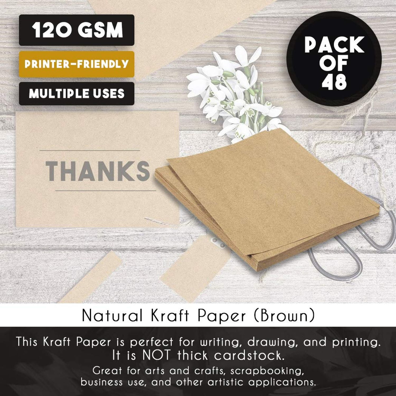 and Office Use 96 Sheets Pack 8.5 x 11 Inches Letter Sized Kraft Paper Perfect for Arts 120GSM Paper Crafts Kraft Brown Paper Sheets