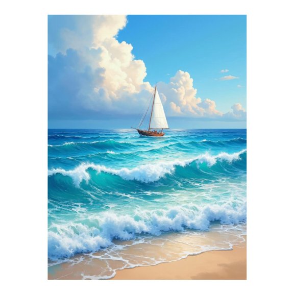 Diamond Art Kit for Adults, Sailing Tranquil Azure Waves Diamond Painting for Adults Beginners, DIY Diamond Art Painting Kits, 5D Diamond Painting Crafts for Home Decor 12x16 Frameless