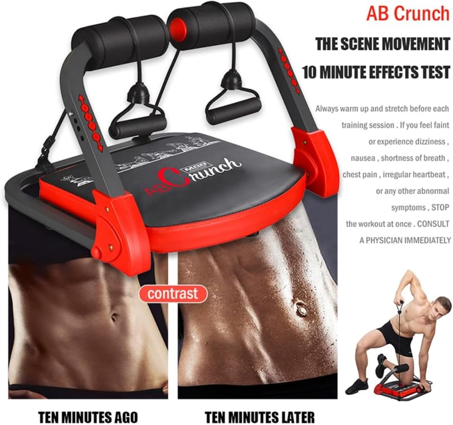 Ab Workout Equipment Sit Up Machine with Resistance Bands for Home Gym Core Trainer