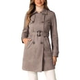 thumbnail image 1 of Abrigo de ante sintético de doble botonadura con solapa de muesca para mujer INSPIRE CHIC XS Beige Oscuro, 1 of 6