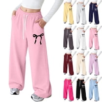 Baseball Pants Youth Boys Size 14-16 Girls' Straight Leg Sweatpants Drawstring High Waisted Baggy Joggers Pnats with Pockets Cute Bow Printed Sports Pants 8-12 Years