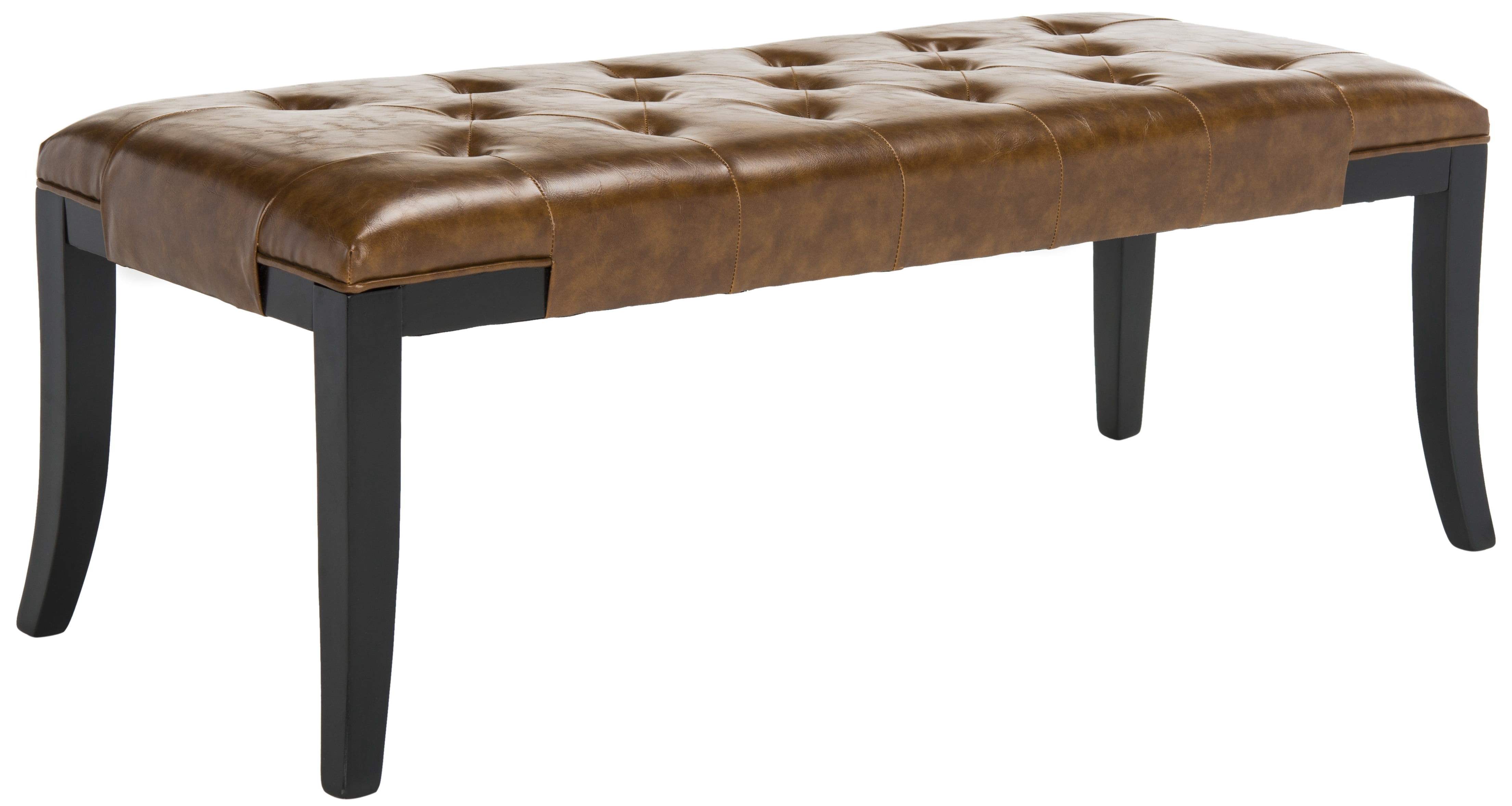 SAFAVIEH Tyler Rustic Curved Leather Tufted Bench, Saddle