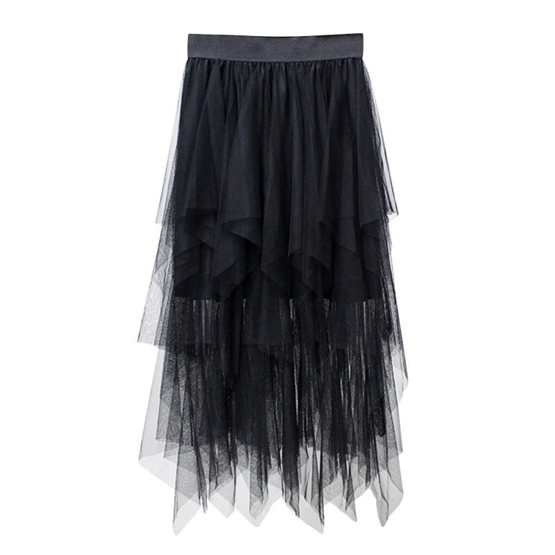 Women's Elegant Mesh Layered Tulle Skirt Sheer Tutu Midi Skirt