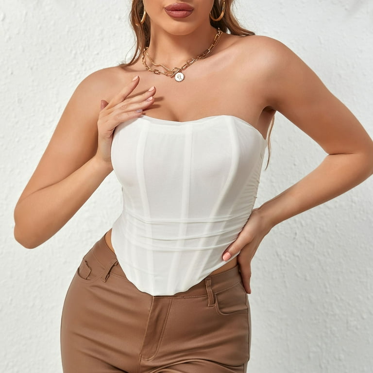 Shapewear For Women Tummy Control Strapless One Shoulder Lace Up Back  Contrast Corset Body Shapers White M 