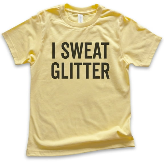 Kids I Sweat Glitter Shirt, Youth Kids Girl T-Shirt, Workout Shirt, Exercise Shirt, Glitter Shirt, Yellow, Medium