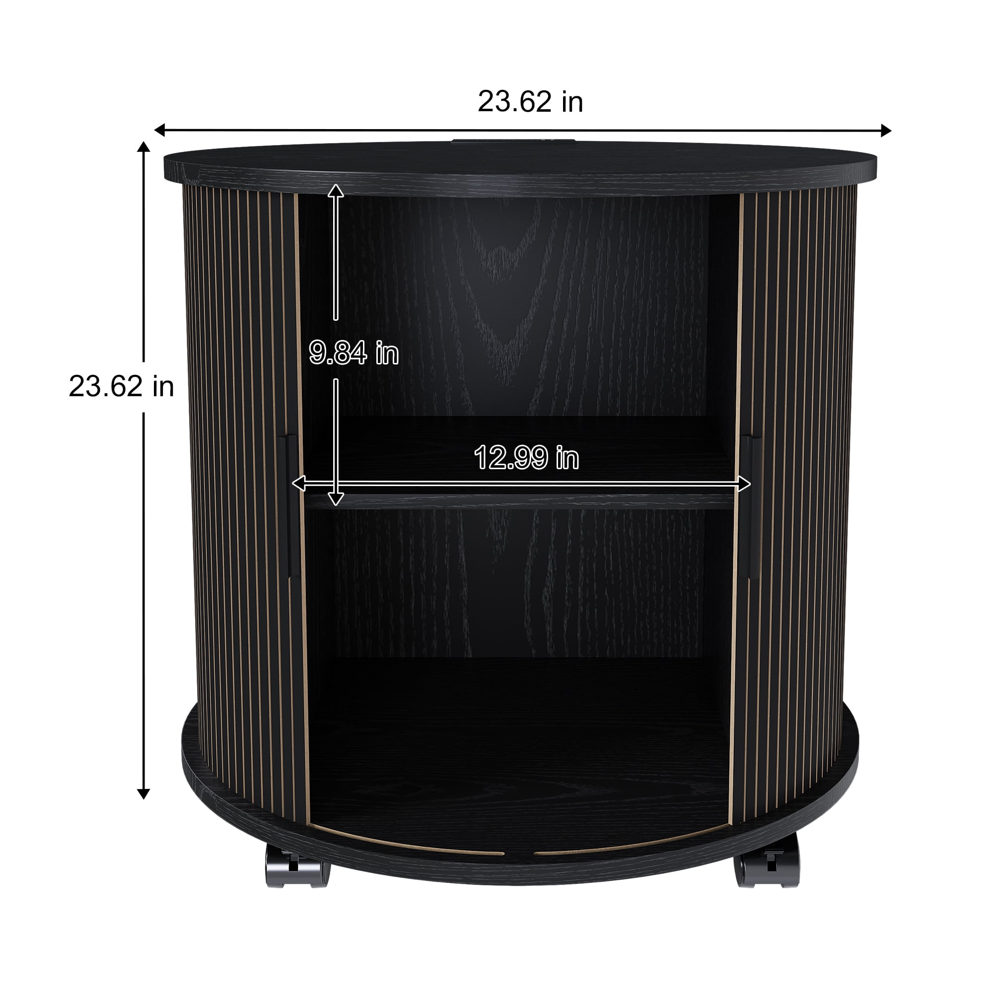 Cylinder End Table with Built-in Charging Station & Sliding Door, 2-Tier Storage Round Nightstand with USB Ports, Bedside Table for Living Room, Bedroom, Entryway