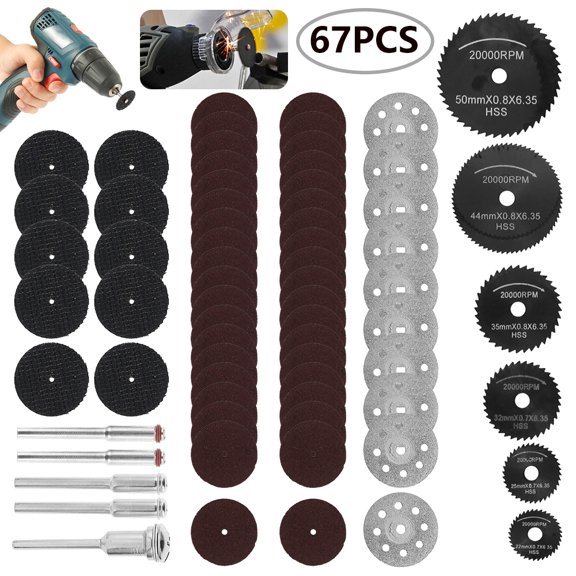 ODOMY 67Pcs Diamond Cutting Wheels For Rotary Disc Tool Die Grinder Metal Cut GL SED
