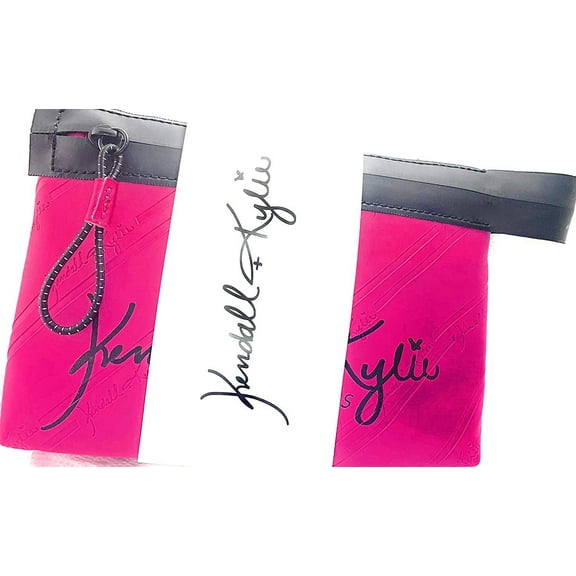 NWT KENDALL KYLIE PINK AND BLACK ZIP CLOSE WRISTLET CLUTCH PURSE COSMETIC BAG