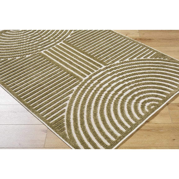 Hauteloom Deron Living Room, Bedroom Machine Washable Area Rug - Contemporary - Olive, White - 5' x 7'2"