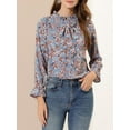 thumbnail image 6 of Allegra K Women's Bow Tie Ruffle Collar Button Down Long Sleeve Floral Blouse, 6 of 7