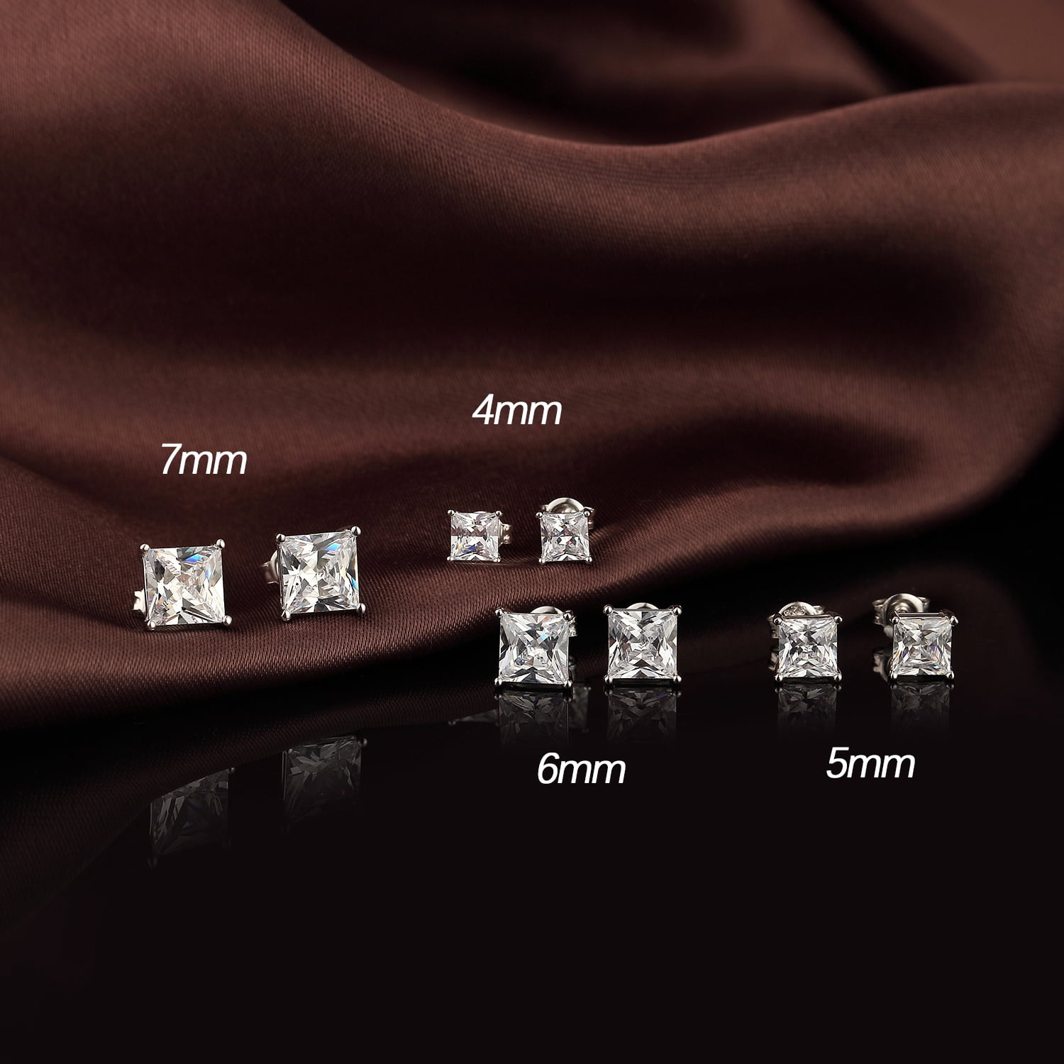 Diamond Earrings Men Women Stud Earrings Cubic Zirconia Stud Earrings Square Earrings Men Square Stud Earrings Fake Diamond Stud Earrings CZ Earrings Square Stud Mens Earrings 4mm