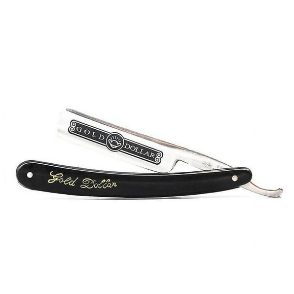 Gold Dollar 66 Classic Straight Edge Steel Razor for Barber Shop (Black + Silver)