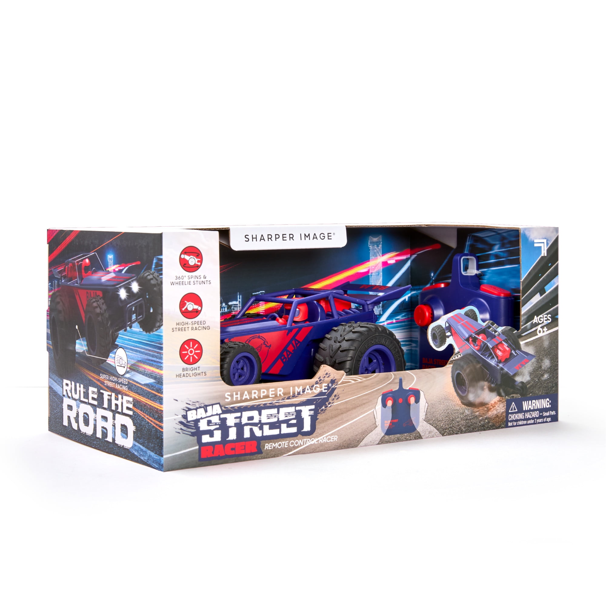Sharper Image® Baja Street Racer RC Car, High-Speed Stunts, LED Headlights, and Oversized Dragster Tires