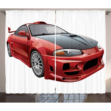 Cars Curtains 2 Panels Set, Customized Red Dragster Automobile in Graphic Style Speed Fast Vehicle Powerful, Window Drapes for Living Room Bedroom, 108W X 96L Inches, Red Black White, by (Best Way To Customize Windows 7)