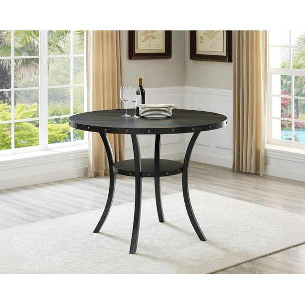 Roundhill Furniture Biony Dining, Espresso Round Dining Table And Chairs