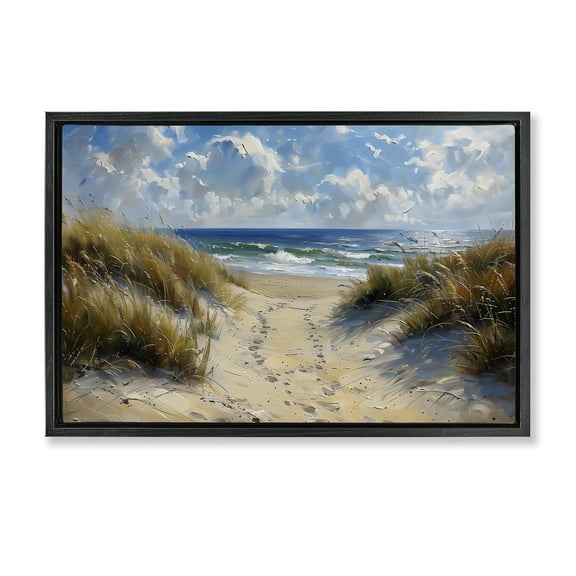 Stupell Industries Seaside Pathway Footprints Black Framed Floater Canvas Wall Art design by LSR Creative Studio, 17 x 25
