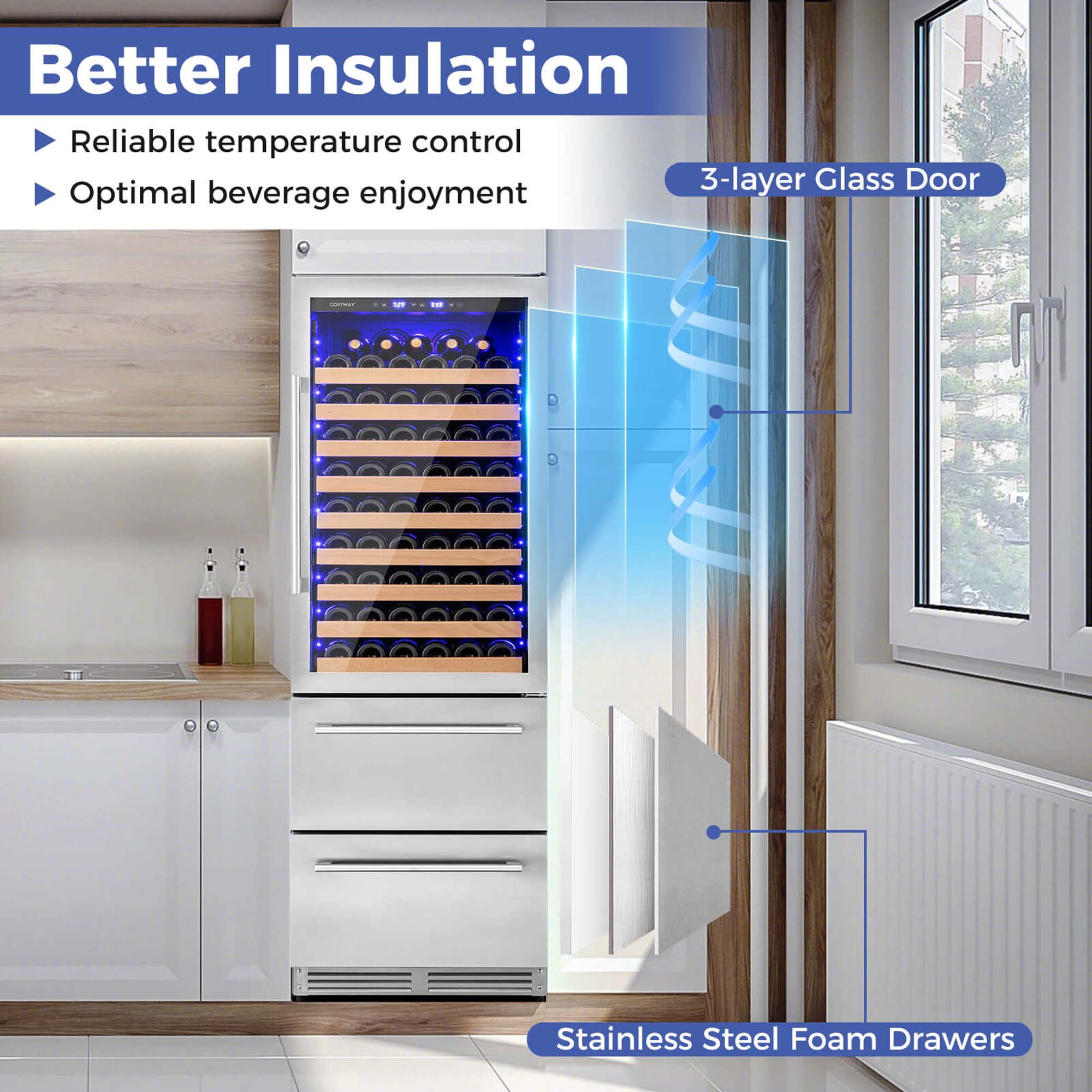 Costway 24 Inch Wine and Beverage Refrigerator with Independent Temperature Control