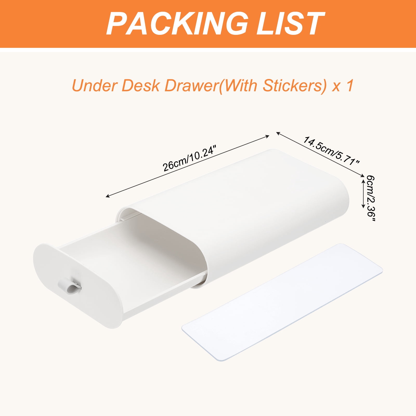 Uxcell Under Desk Drawer Self-Adhesive Slide Out Storage Box Attachable Organizer for Home Office Classroom, White, Large