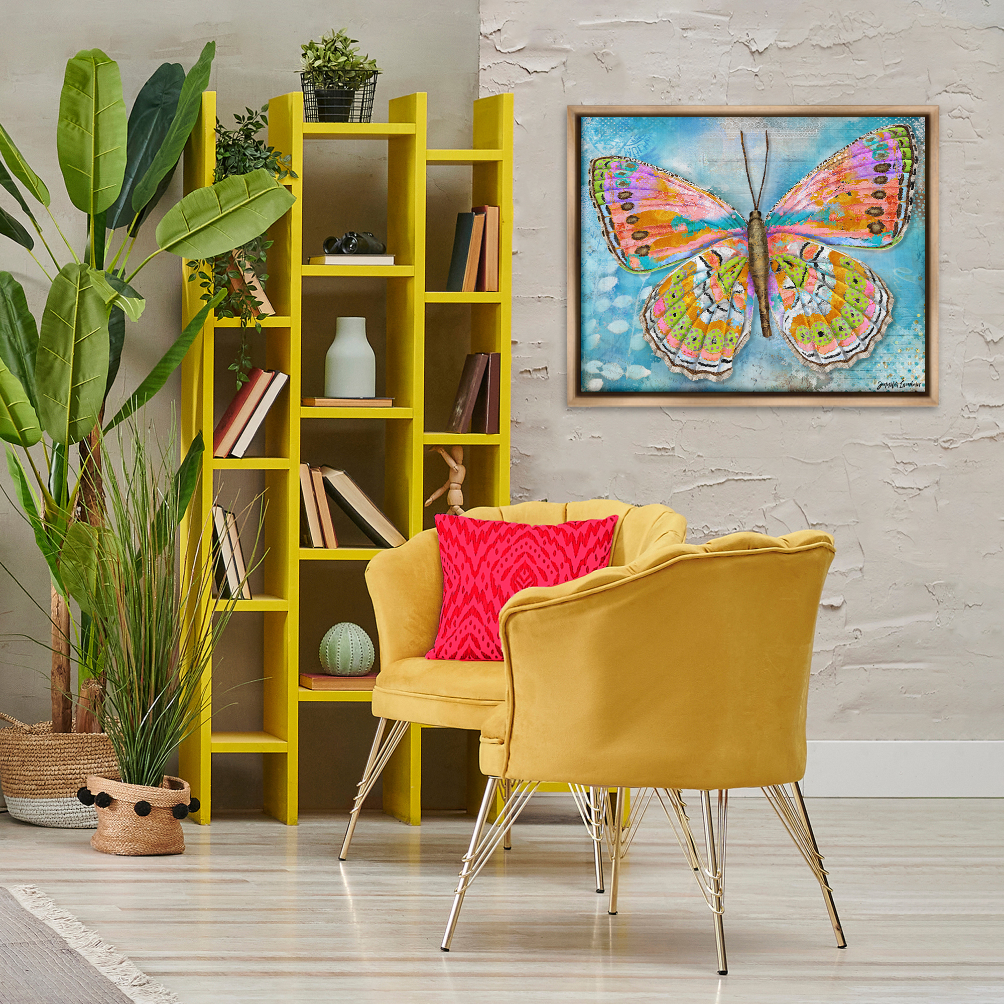 Stupell Industries Celebration Butterfly Wings Animals Painting Brown Floater Framed Canvas Art Print Wall Art, 31 x 25