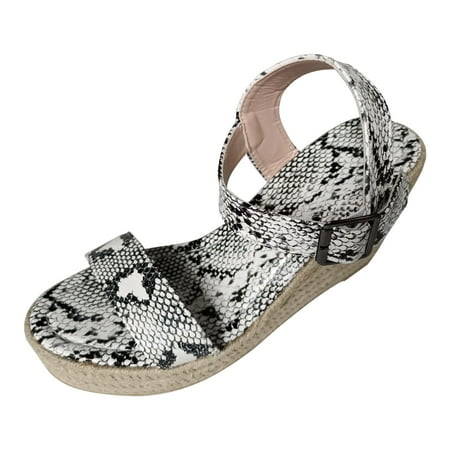 

MIARHB Platform Footbed Time Tru Casual Women Summer Large Size Wedge Buckle Belt Open Toe Slope Heel Weaving Sandals