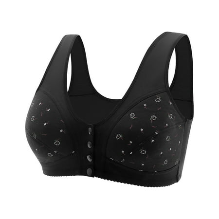UoCefik Daisy Bras for Older Women Front Closure Comfort No Underwire Full Coverage Bra Push Up Plus Size Wirefree Everyday Bras Black 38