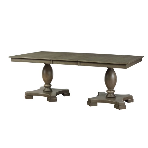 Acme Waylon Dining Table W Double Pedestal In Gray Oak Com Acme Waylon Dining Table W Double, Dining Table Base Kits