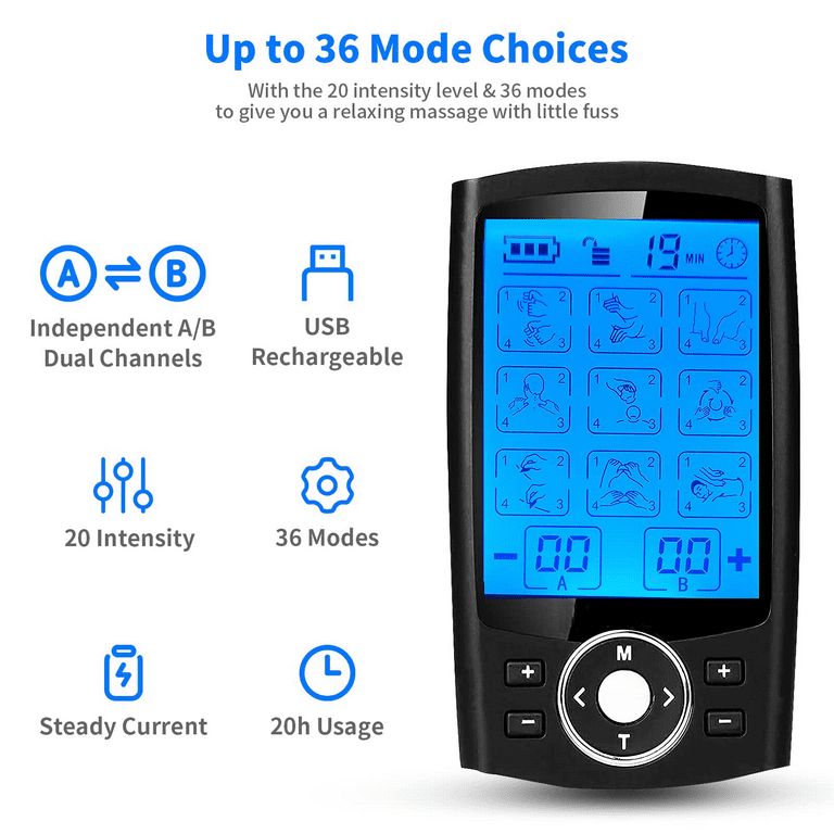 Belifu Dual Channel TENS EMS Unit 24 Modes Muscle Stimulator with