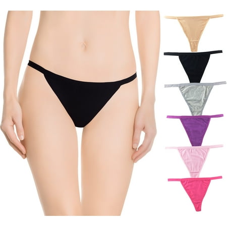 Black Rubber Thong - Nabtos Sexy Women's Underwear Cotton Panties G String T-Back Thongs Lingerie (Pack of 6)-Small